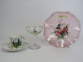 Mixed lot to include a decorative glass dish, Babycham glass and a German cup and saucer.