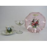 Mixed lot to include a decorative glass dish, Babycham glass and a German cup and saucer.