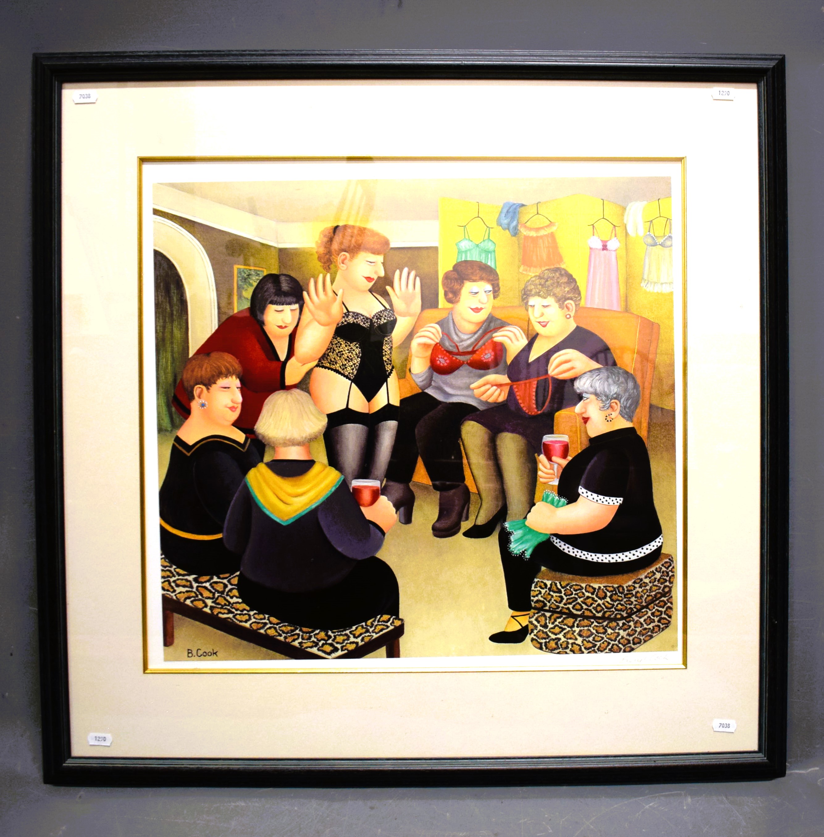 Large Beryl Cook Ltd Edition Print   'Party Girls'  signed in pencil by artist.   31 x 32 inches. Se