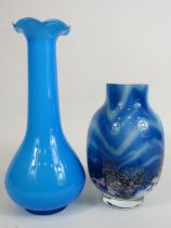 Caithness Cadenza heart vase and a cased art glass bud vase, the tallest stands 22.5cm tall.