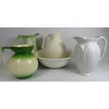 4 vintage wash jugs and a wash bowl, one jug does have chips to the base.