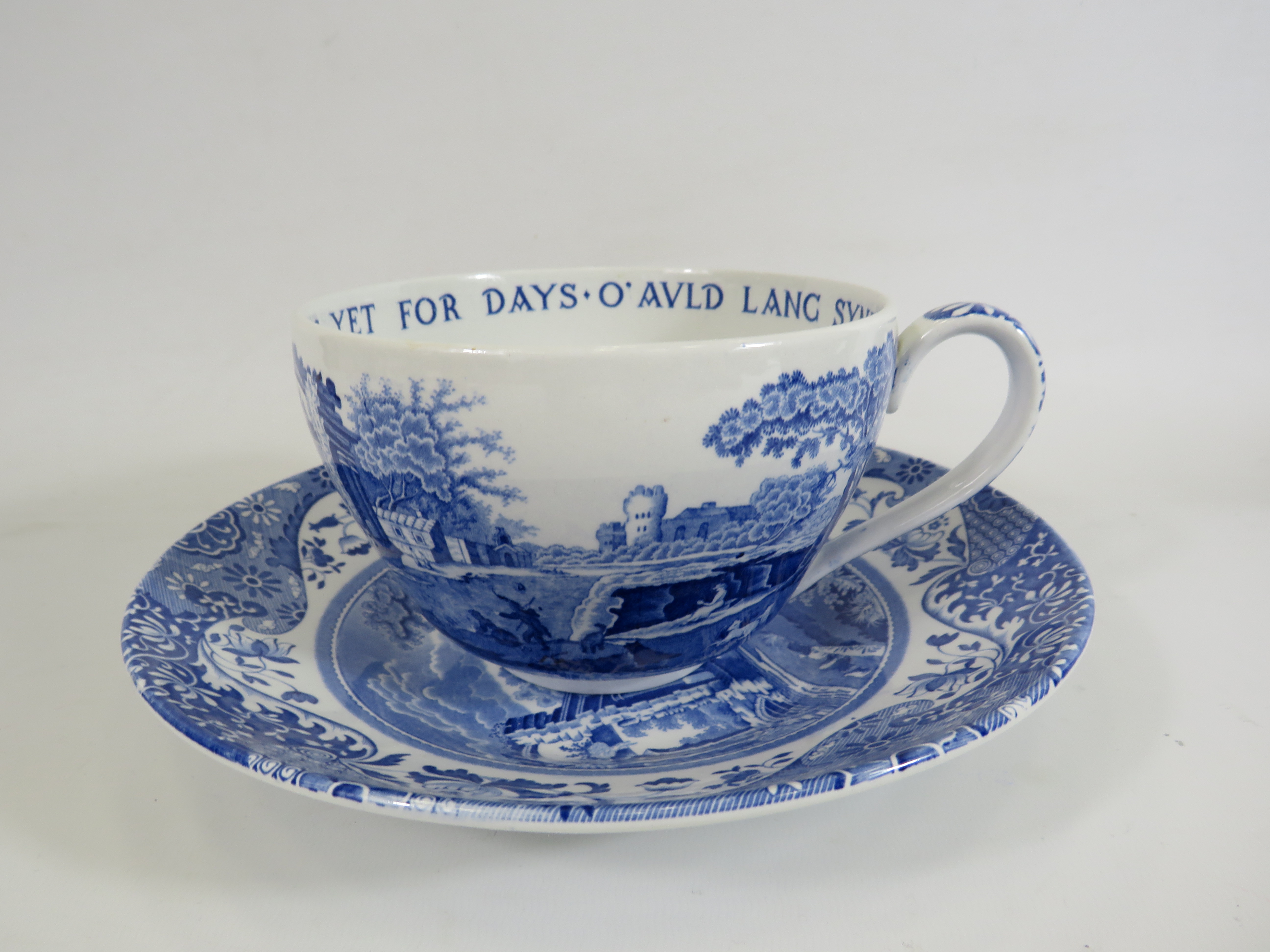 Extra large Spode blue italian pattern cup and saucer.