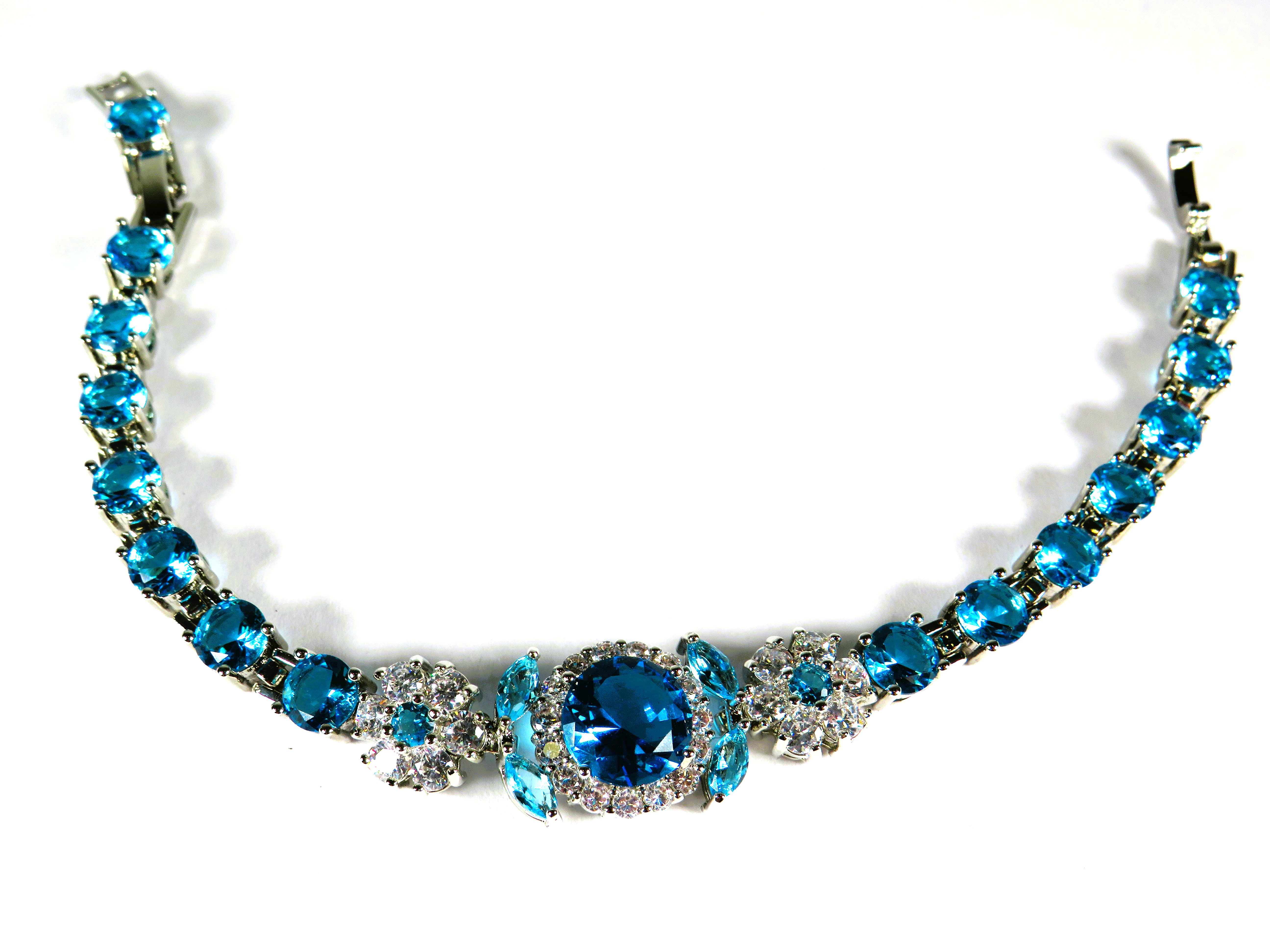 925 Silver Tennis Bracelet, 8 inches with detachable extension. Set with Synthetic Opal & Topaz.   a - Image 3 of 4