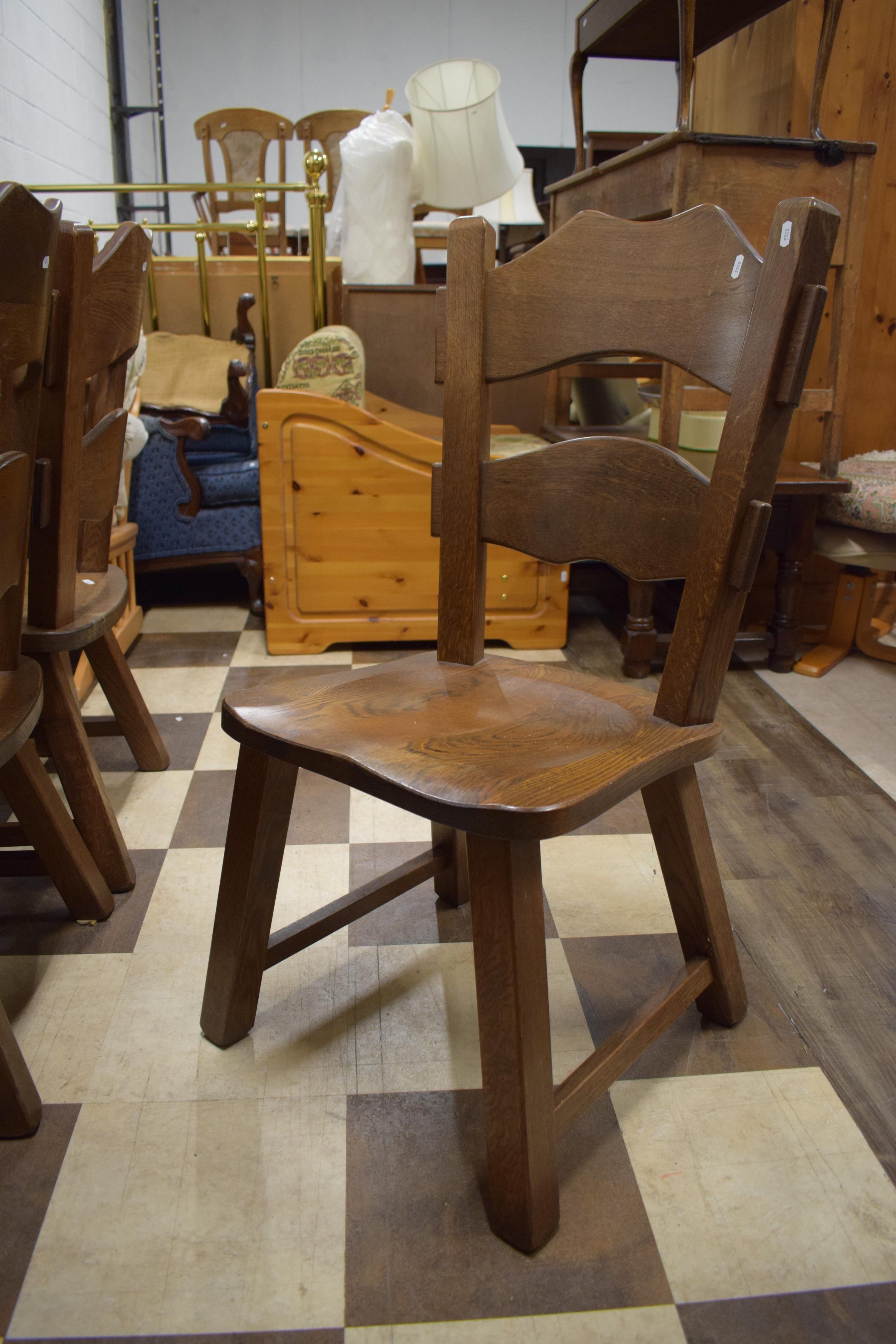 Very Heavy and Solid Oak Dining Table with Six chairs of interesting shape and construction.  See ph - Image 2 of 4