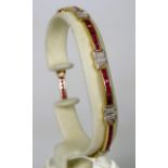 9ct Yellow Gold Bracelet set with Diamonds & Rubies.  7.5 inches long. Total weight 8.4g