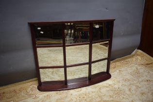 Dark wood bay window style mirror with 9 panels, 29 inches by 36 inches.