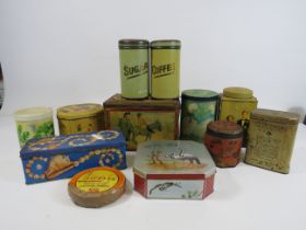 Selection of vintage tins including a antique Colemans Mustard tin.