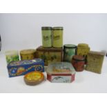Selection of vintage tins including a antique Colemans Mustard tin.