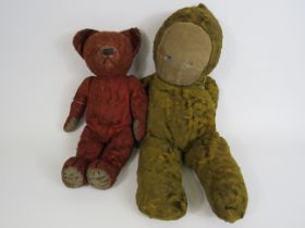 Antique teddy bear 15 inches long and Vintage Merrythought doll 18 inches long .