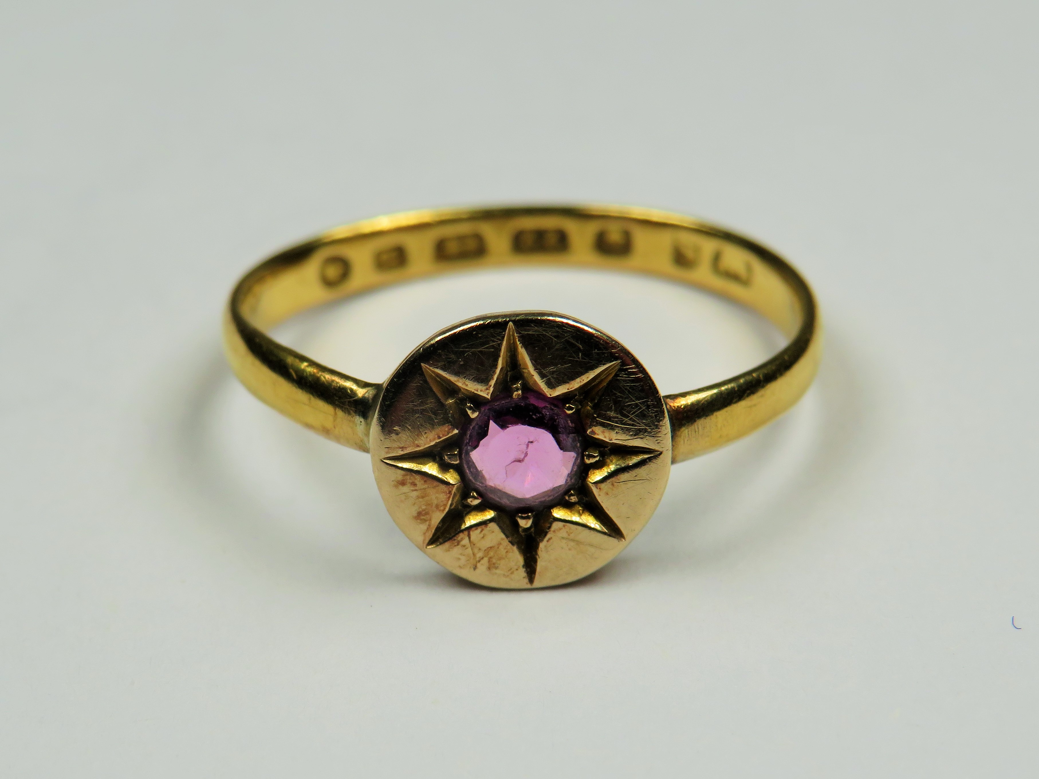 22ct Yellow Gold Victorian Amethyst set ring.  Hallmarked for 1866  finger size 'O'  2.2g