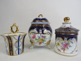 Three Roselle OCC & co Staffordshire ceramic lidded pots, the tallest measures 19cm.