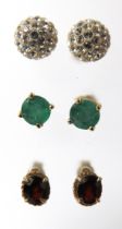 Three pairs of 9ct Yellow Gold Gem set earrings. See photos.