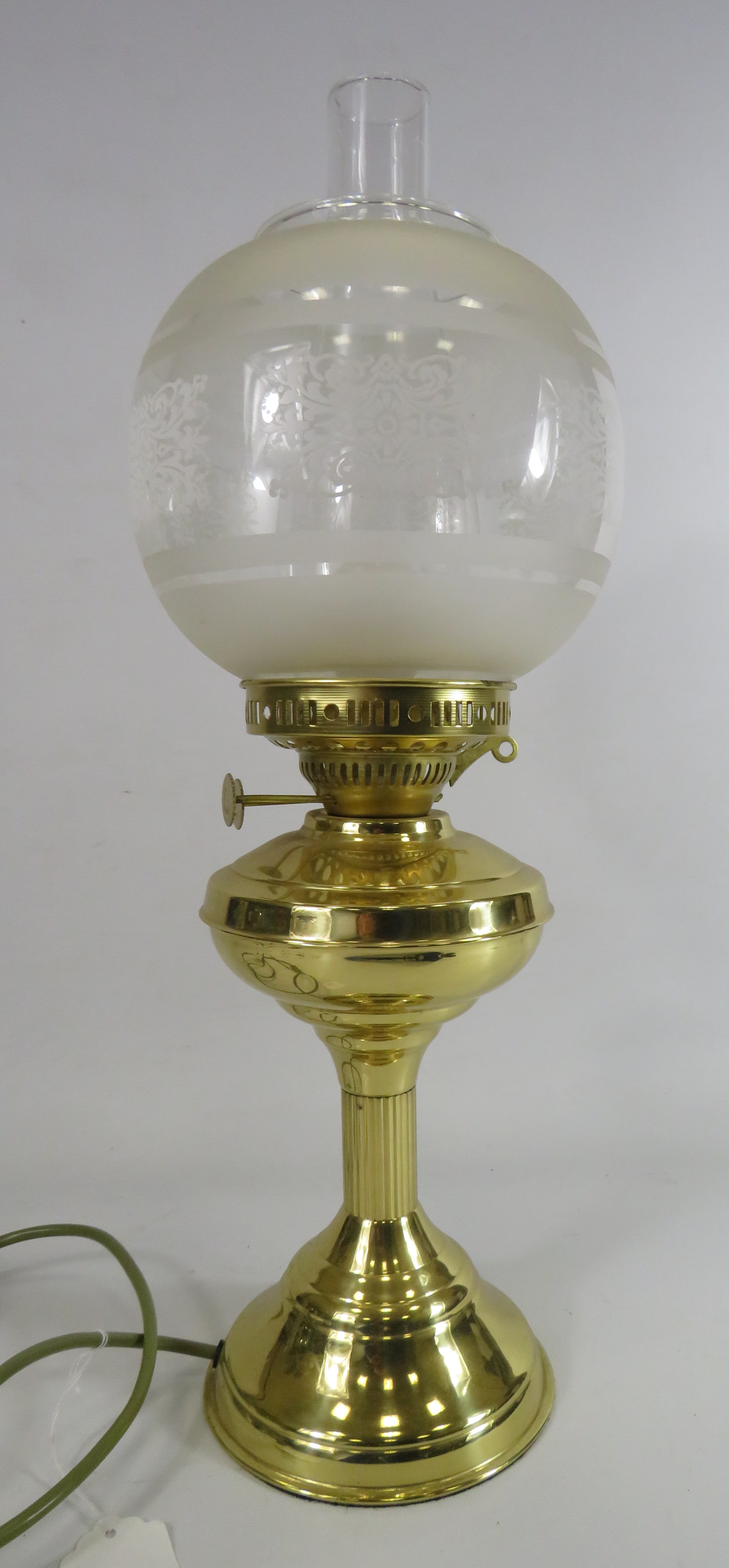Nanticalia oil lamp converted to electric with globe shade. - Image 2 of 4