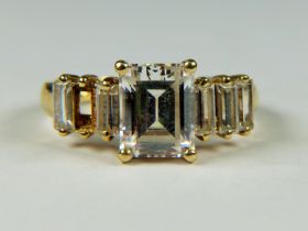 9ct Yellow Gold QVC CZ set ring. Finger size 'P-5' 4.3g (one stone missing , see photos)