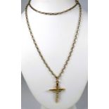 9ct Yellow & White Gold Crucifix which measures 32mm long, Hung on a 22 inch, 9ct Gold Belcher chain