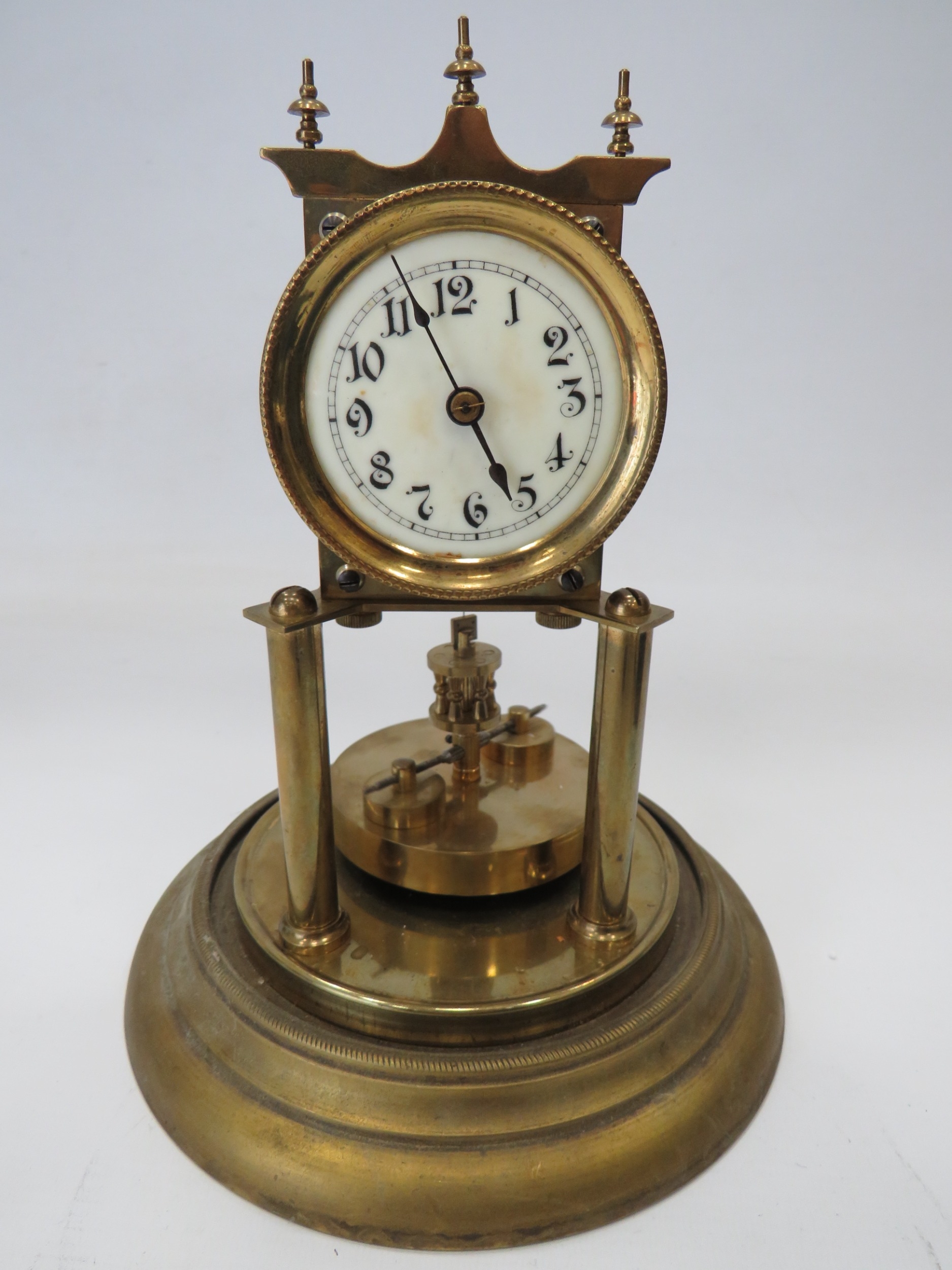 Brass Based Anniversary clock under a Glass Dome which measures approx 11 inches tall. Running order - Image 2 of 5