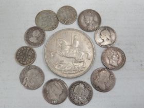 1933 Silver George Vth Rocking Horse Crown together with a selection of Small Silver Georgian and Vi