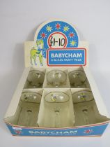 Six Babycham glasses in original vintage retail box.