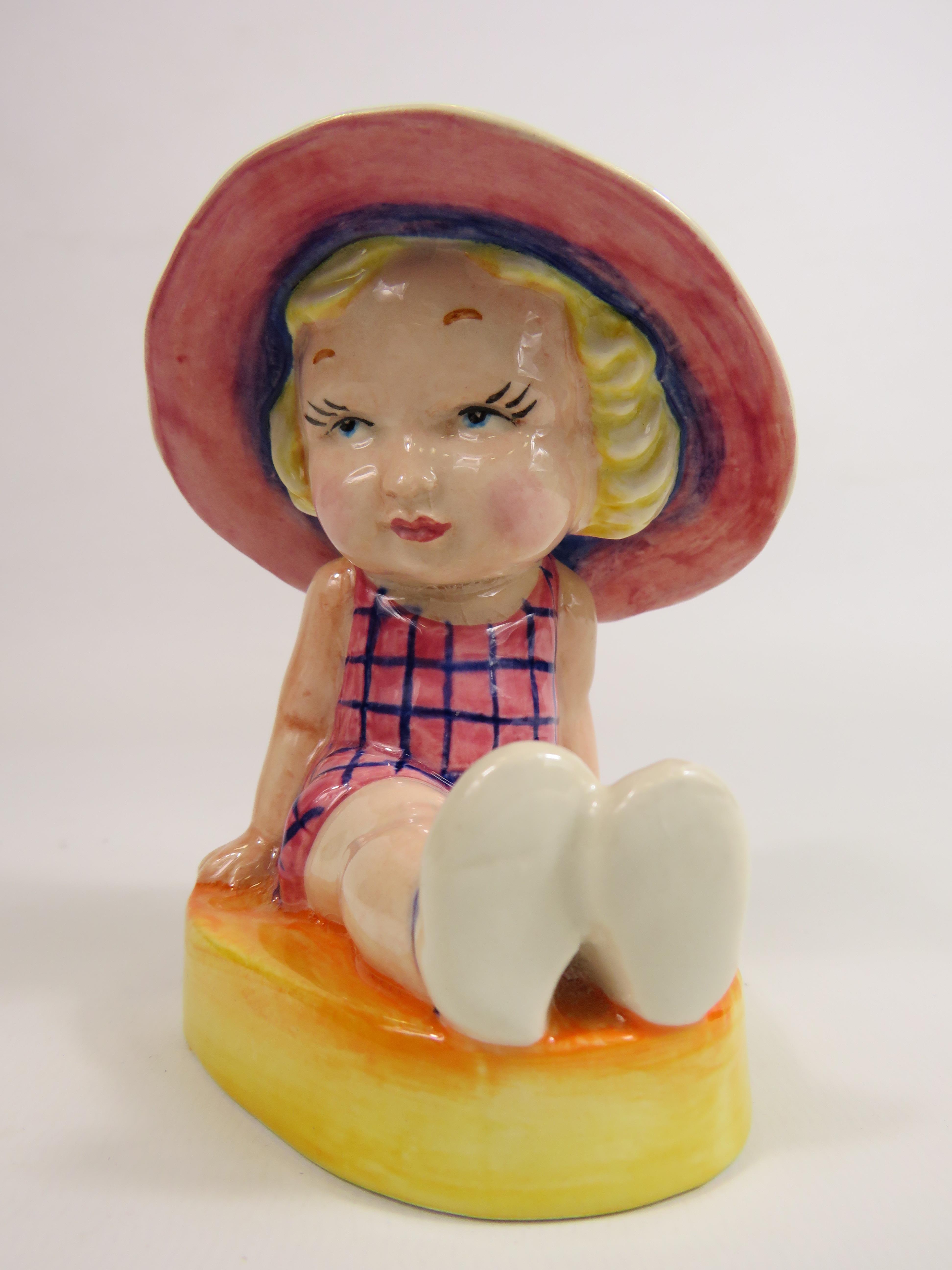 Lorna Bailey Art deco style figurine No 1 of 1, little girl seated wearing a sun hat. 13cm tall. - Image 3 of 7