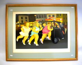 Large Beryl Cook Ltd Edition Print 228/300 signed in pencil by Artist. 'Girls in a Taxi' 26 x 33