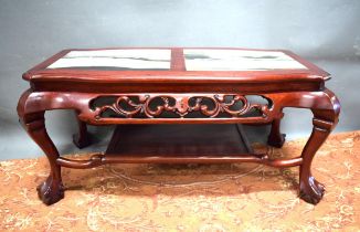 Oriental Rosewood Table with marble top and pierced decoration H:18 x W:38 x D:20 inches. See pho