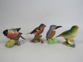 4 Beswick bird figurines, King fisher has chip to beak.