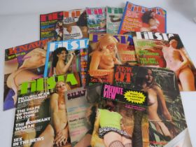Selection of vintage mens magazines, Fiesta, Slinky, New View and Knave.