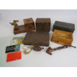 Mixed lot including cigarette boxes and dispenser, pipes etc.