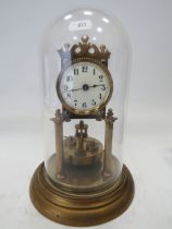German Made Brass based Anniversary clock with enamel Dial. Sits under a Perspex dome which measures