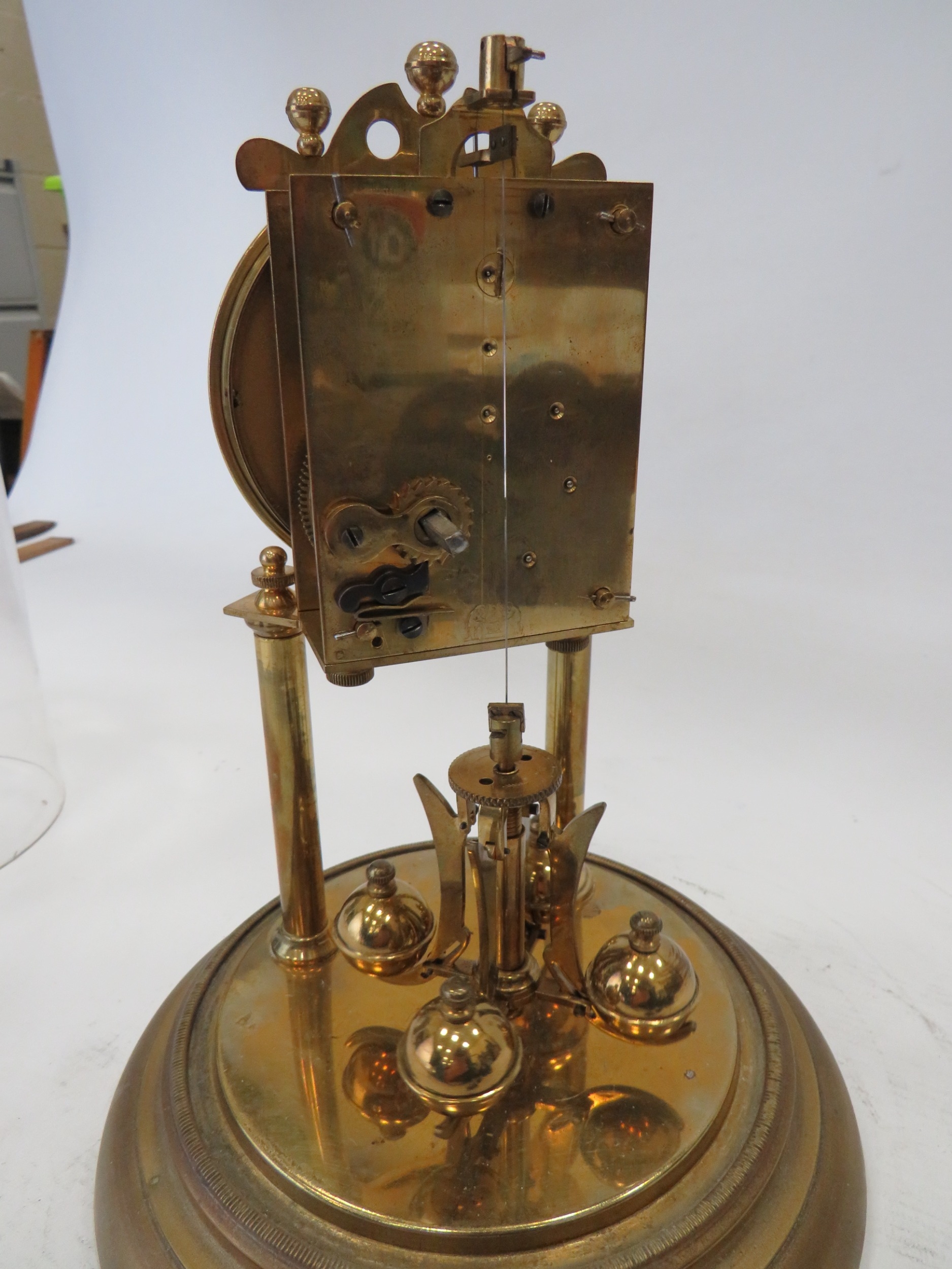 Brass Based Anniversary clock under a Glass Dome which measures approx 11 inches tall. Running order - Image 3 of 4