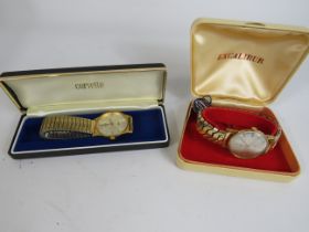 Gents Vintage Gold Tone Wristwatches Hand-wind WORKING Boxed Inc. Corvette x 2      406368