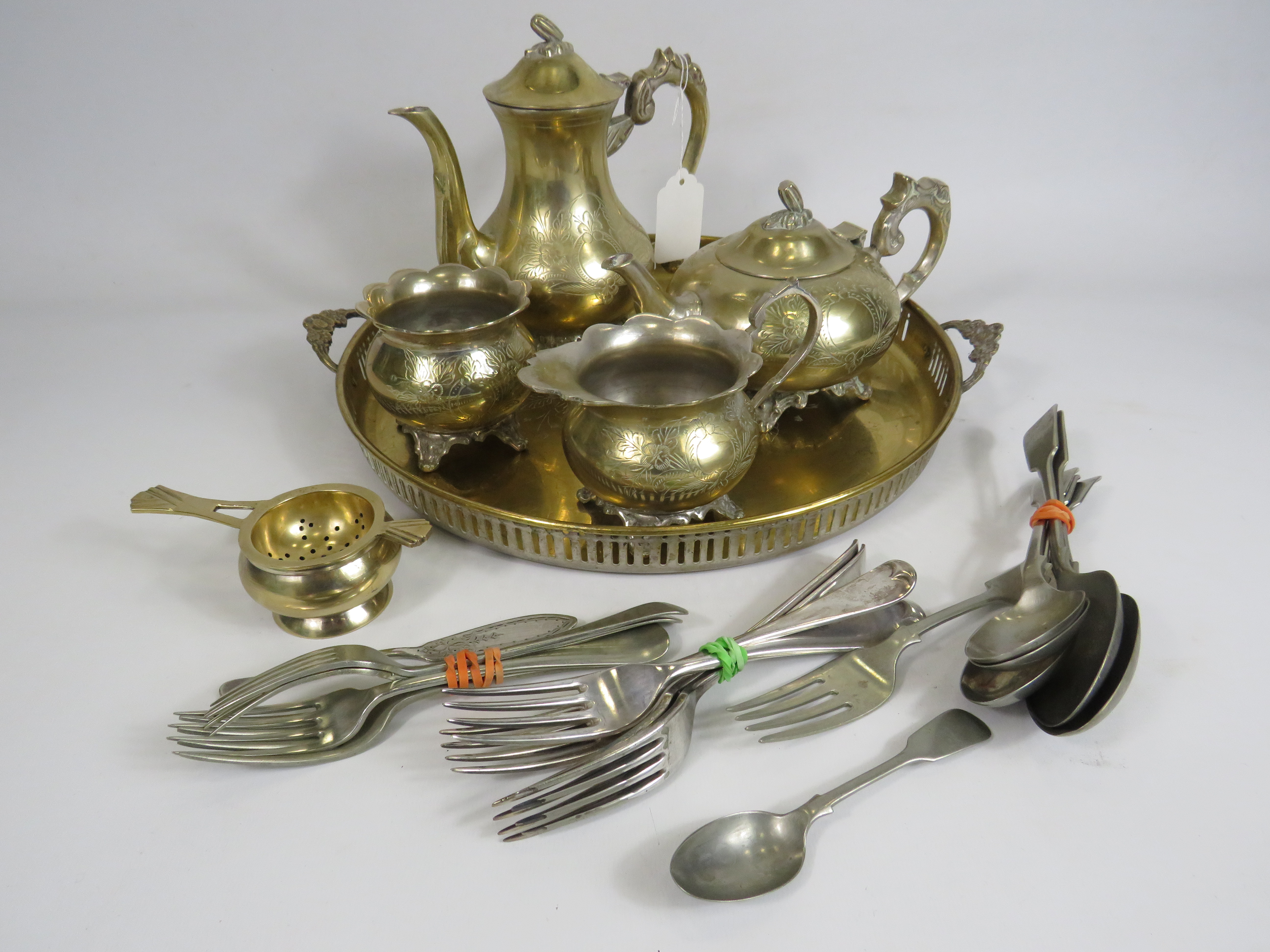 Silver plated teaset, tray and cutlery etc, - Image 2 of 2