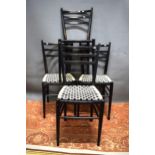 Four Vintage Ebonised chairs with checkered banding to tops.   See photos. 