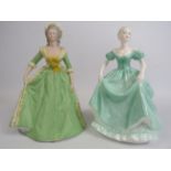2 Figurines of ladies by Coalport and Frank Porcelain Marie Antoinette 21cm.