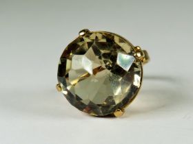 Large (18mm) Smokey Quartz set Statement ring with Yellow gold shank and mount . Finger size 'M'