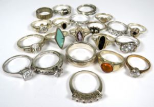 Twenty one Good quality Stone set 925 Silver rings of various sizes. See photos.