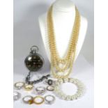 Good Mixed Jewellery lot to include Faux pearls, Costume Rings plus a  Chrome cased Pocket watch in 