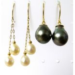 Pair of 18ct Yellow Gold Pearl Set earrings plus a pair of 14ct Black Pearl Duo Earrings. See photos