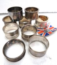 Selection of Ianeath silver plate napkin rings plus one hallmarked silver napkin ring. See photos.