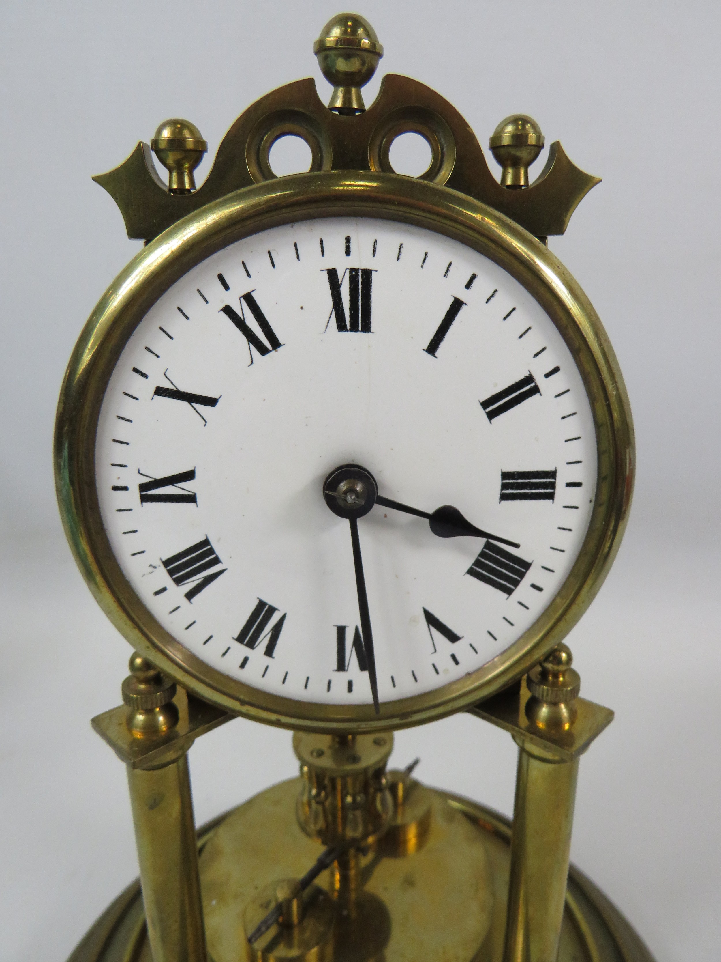 German Made Brass based Anniversary clock with enamel Dial. Sits under a Glass dome which measures - Image 2 of 5