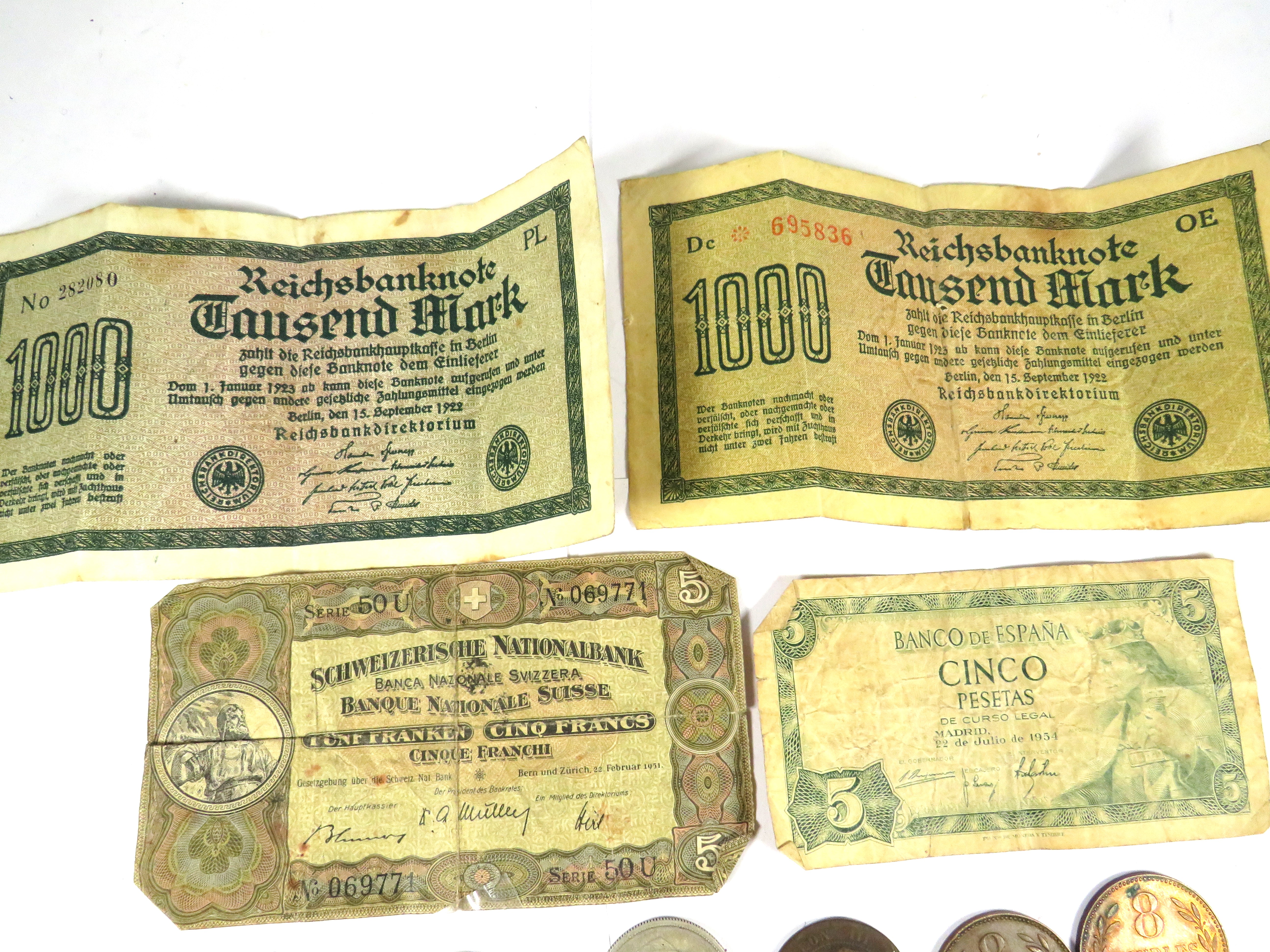 1920's German Bank notes, swiss bank note plus interesting Coins, roman Coins. See photos.   - Image 2 of 8