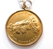 1887 Queen Victoria Full Sovereign Set in a 9ct Yellow Gold Pendant Mount. Total Weight 8.7g