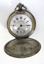 .800 Silver Gents Vintage Full Hunter Pocket Watch Key-wind WORKING 404849