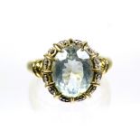 9ct Yellow Gold Ring set with a large Oval pale or White Topaz which measures approx 12 x 10mm. Fing