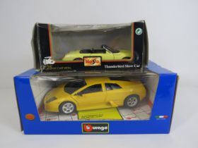 Lamborghini Murcielago 1:18 scale by Burago and a Thunderbird by Maisto.