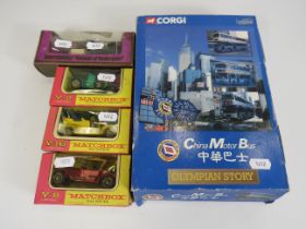Corgi Olympian story bus set and 4 Matchbox models of yesteryear.