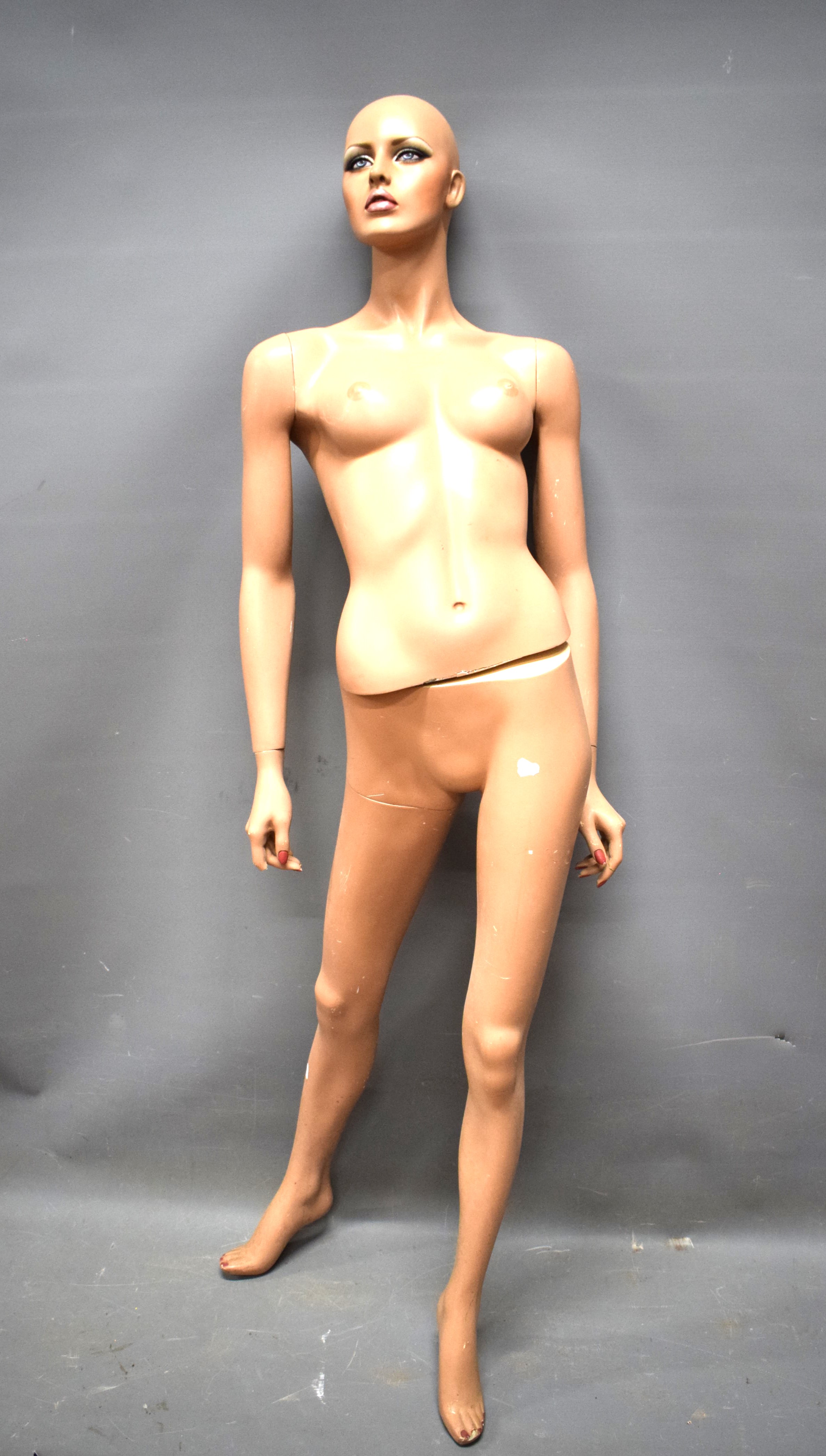 Full height, Lifesize female shop mannequin with articulated arms , torso and hands.  (one finger mi