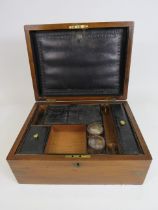 Vintage rosewood ladies vanity box with brass inlay 12" long, 9" deep and 5.5" tall.