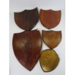 5 Wooden shields the largest measures 15.5" by 12".
