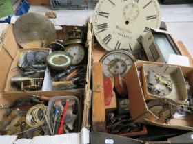 Two large boxes of assorted Clock parts and horologists tools see photos.